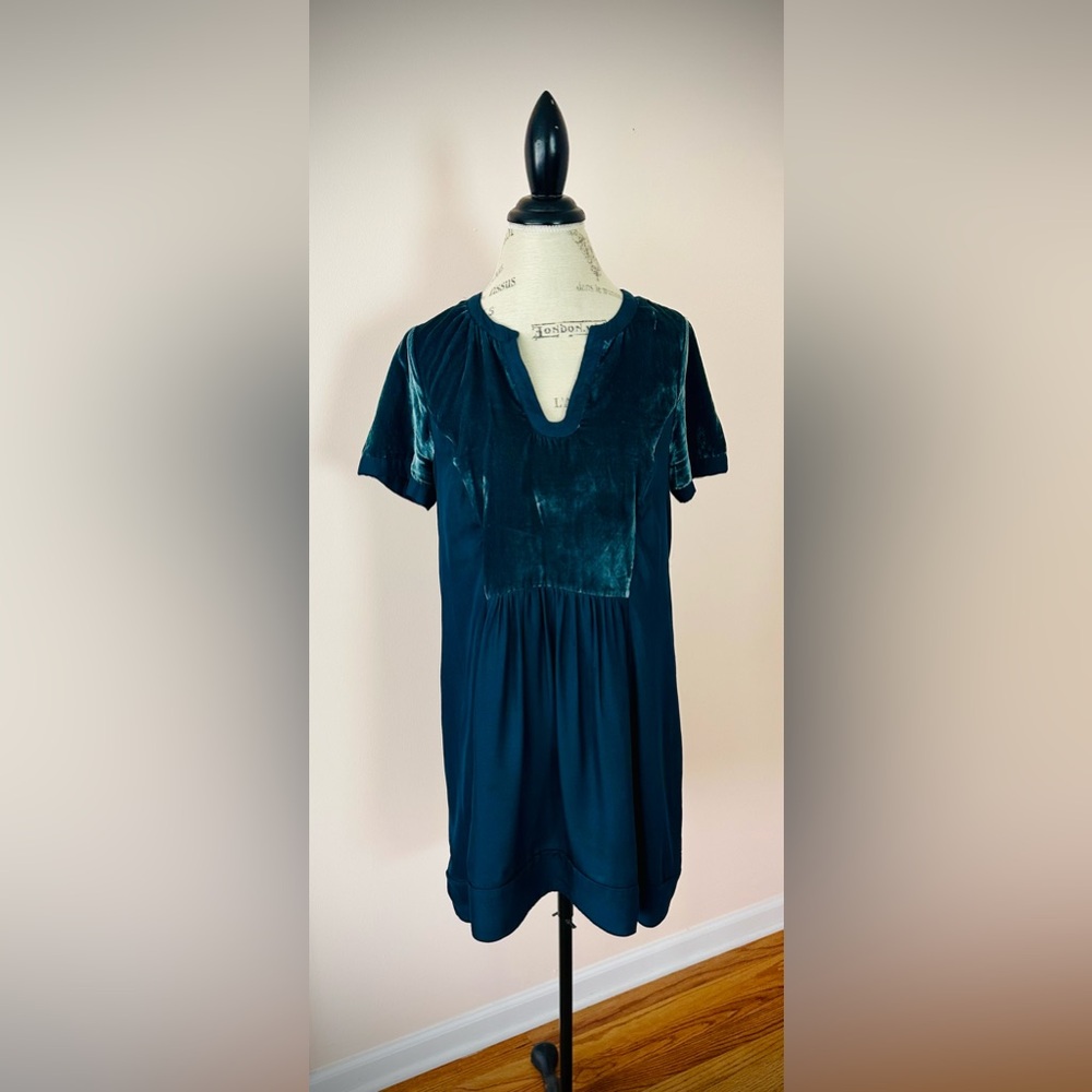 Vintage Maeve Anthropologie Elegant Teal Velvet Women's Dress